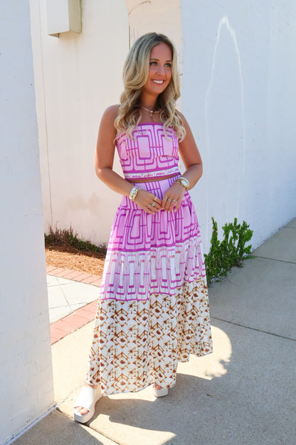 Lilac Mixed Print Maxi Skirt Set