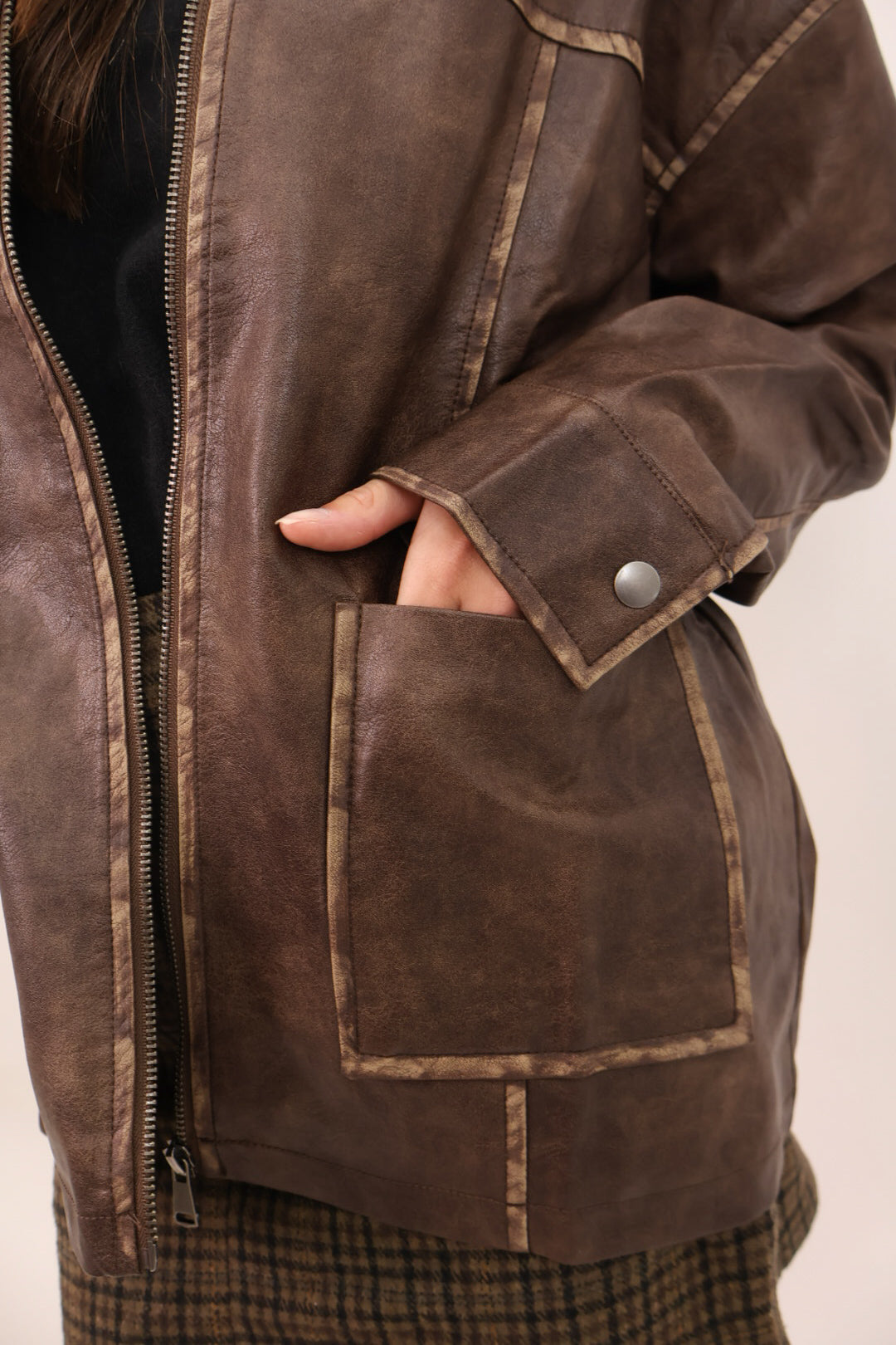 Oversized Brown Faux Leather Jacket