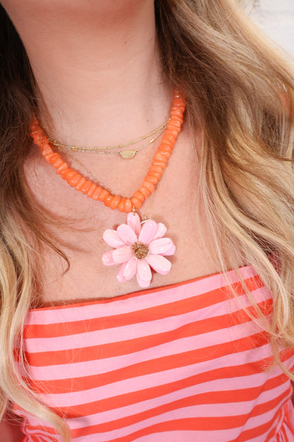 Daisy Pop Beaded Flower Necklace - Coral