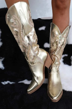 Tessa Metallic Cowboy Boots (Gold) FINAL SALE