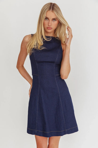Loreine Tied Back Mini Dress Indigo