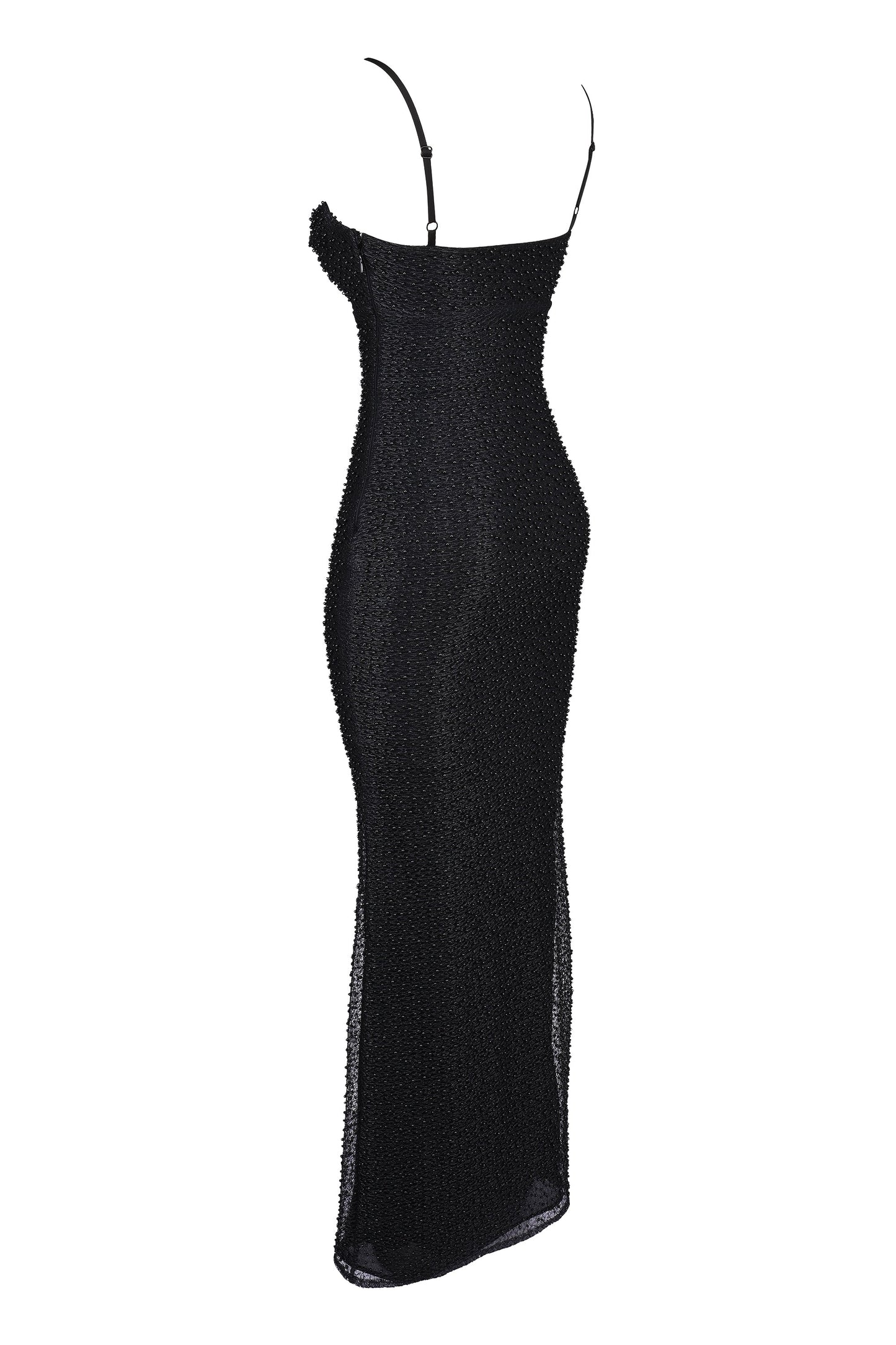black pearl embellished maxi dress