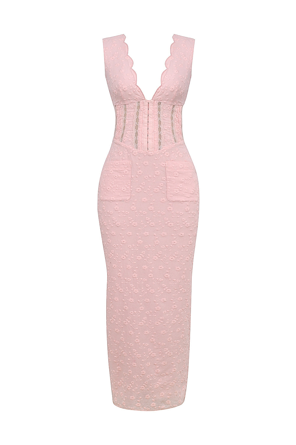 perfectly pink broderie anglais plunge maxi dress