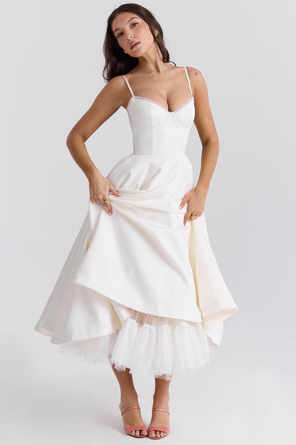 white tulle midi dress