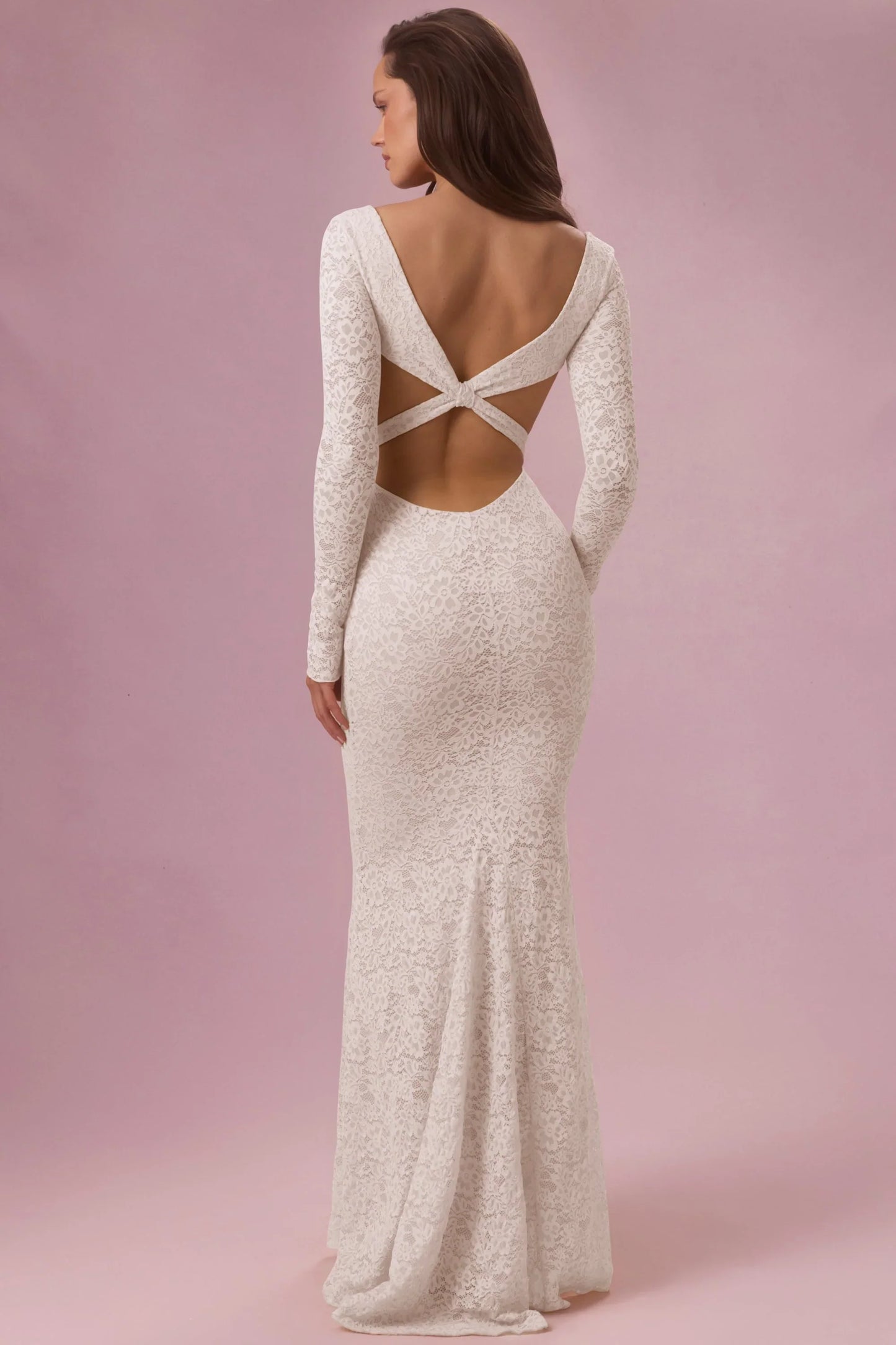 Lace Long-Sleeve Maxi Dress in Ivory