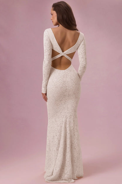 Lace Long-Sleeve Maxi Dress in Ivory