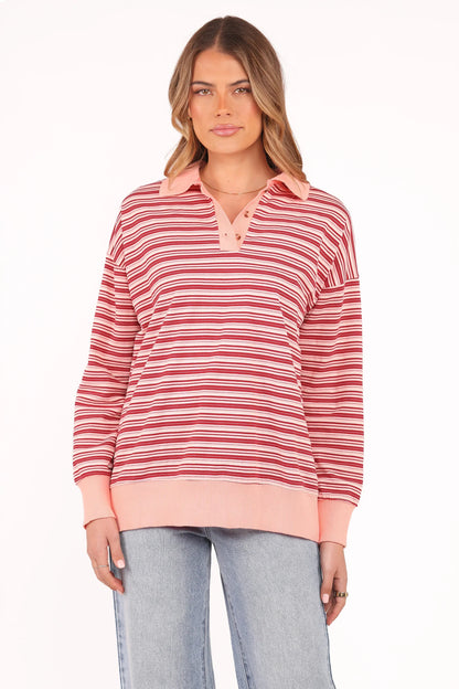 Beau Long Sleeve Jersey Top - Pink Stripe