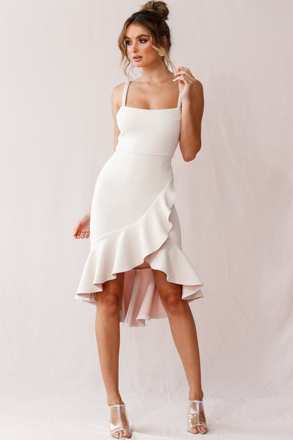Cartagena High-Low Asymmetric Salsa Dress Beige