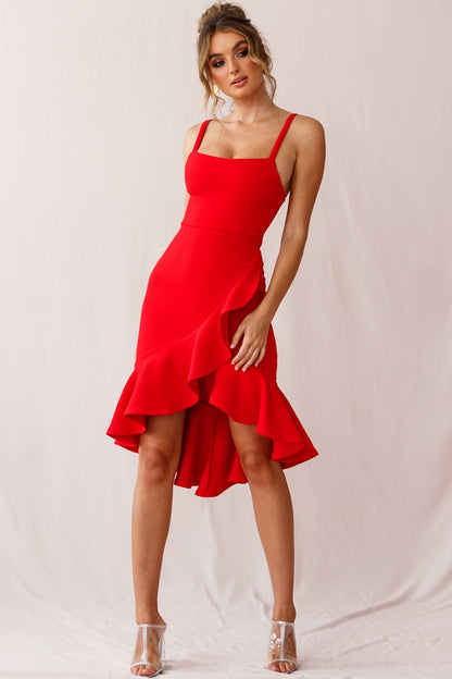 Cartagena High-Low Asymmetric Salsa Dress Red