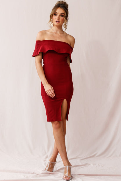 Alina Elegant Bodycon Dress Red Wine