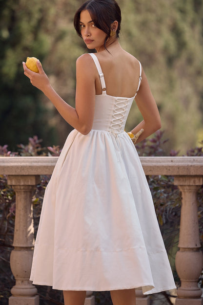 white corset midi sundress