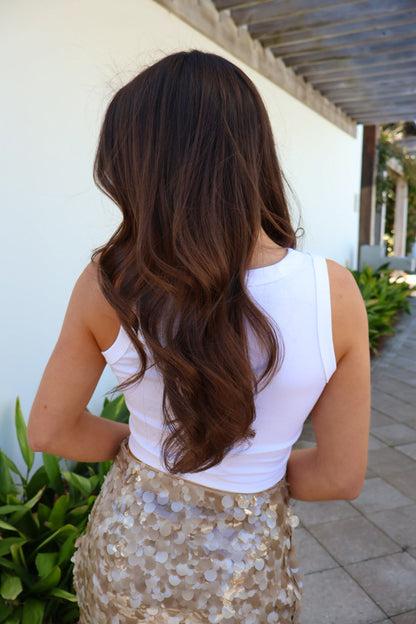 White Ribbed Shell Crop Tank