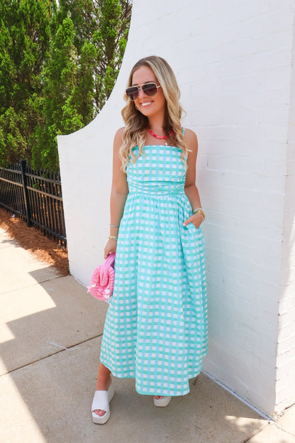 Checkered Midi Dress - Mint