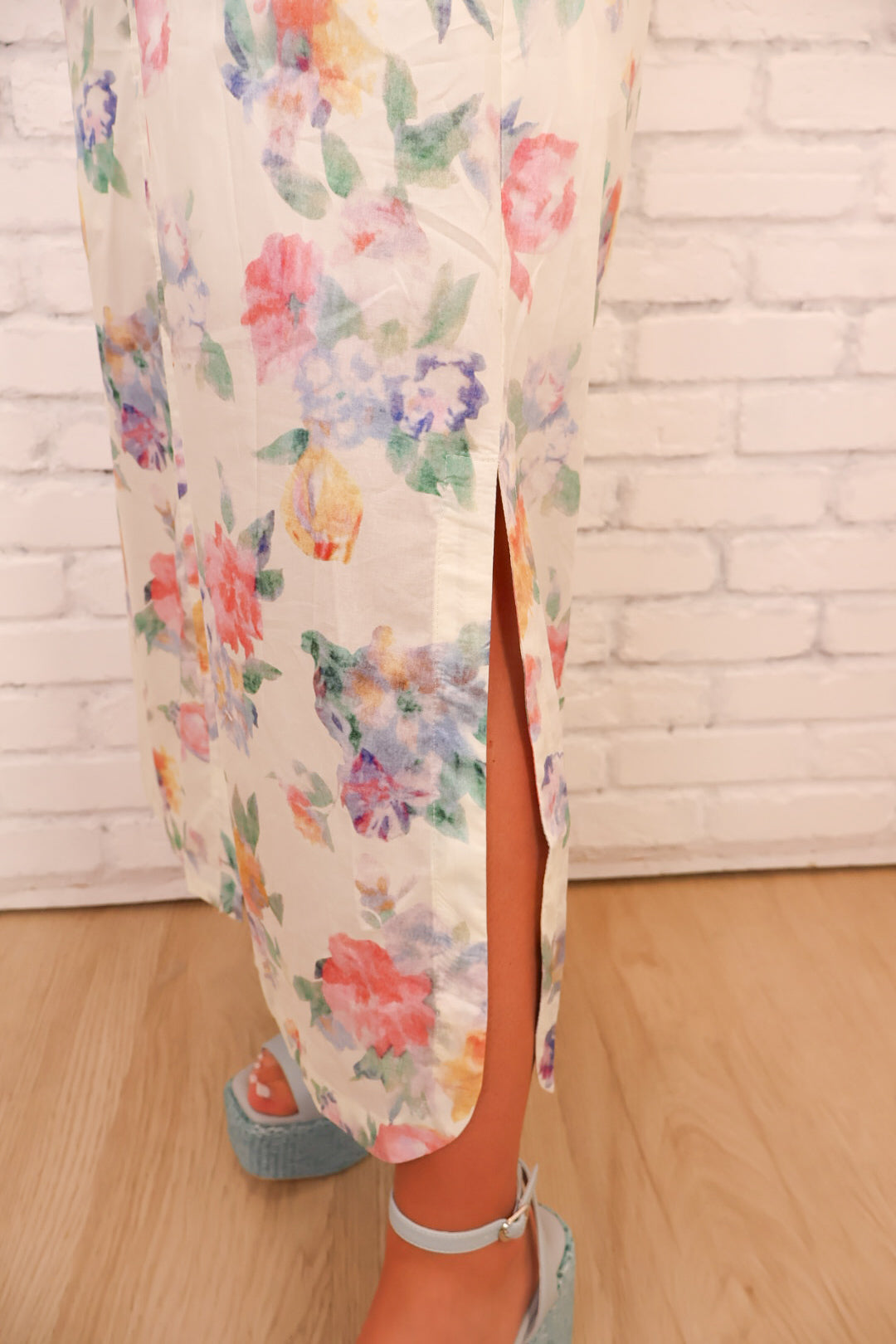 Watercolor Floral Button Front Midi Dress