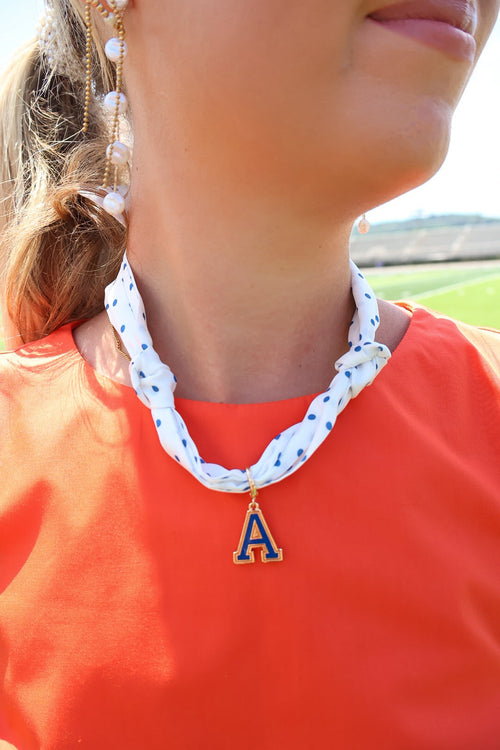 Blue Letter A Charm Scarf Necklace