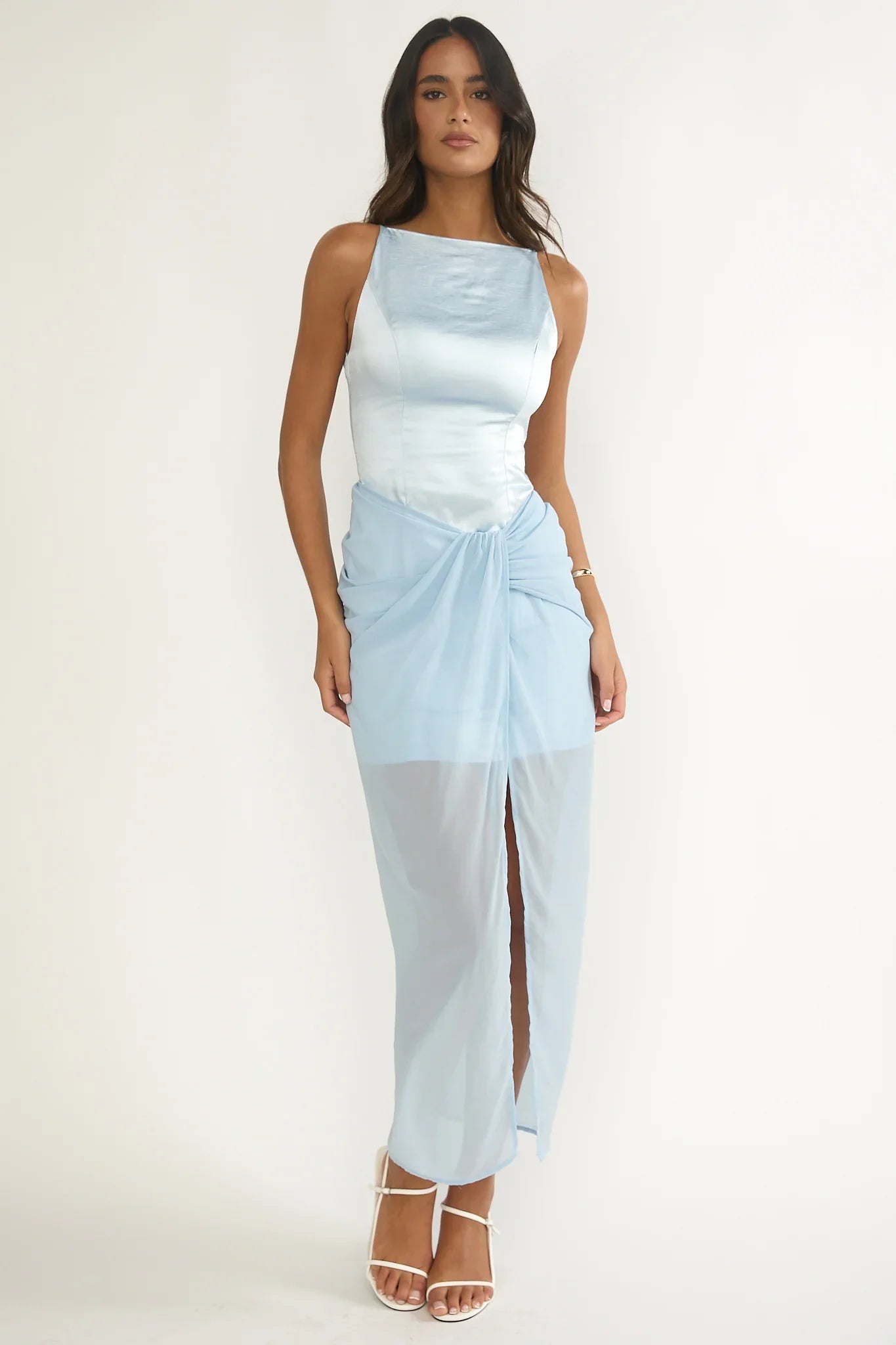 Amelisse Sheer Waist Wrap Maxi Dress Ice Blue