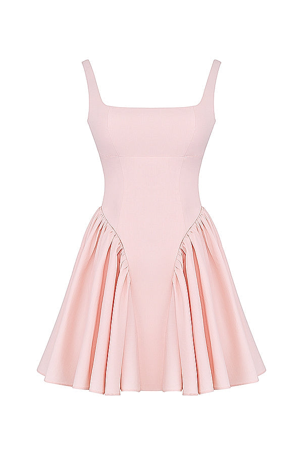 soft peach bow mini dress