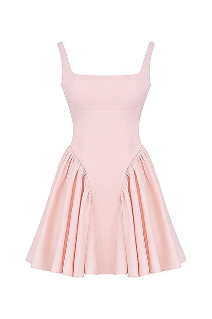 soft peach bow mini dress