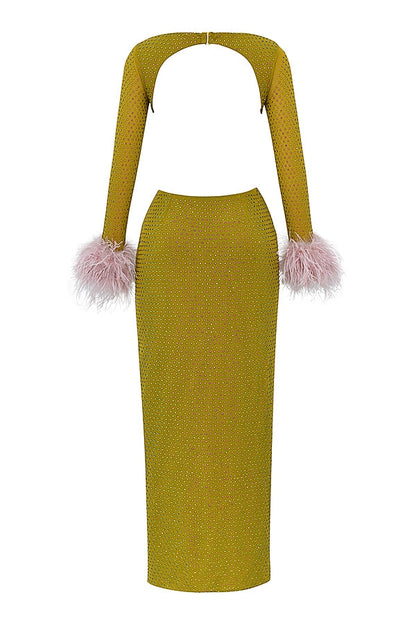 chartreuse crystallised maxi dress
