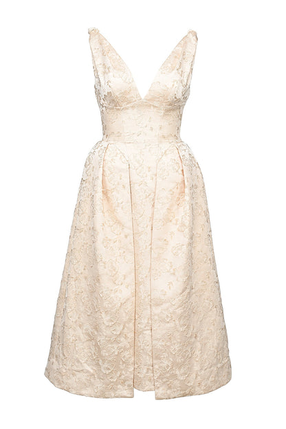 ivory metallic jacquard midi dress - sale