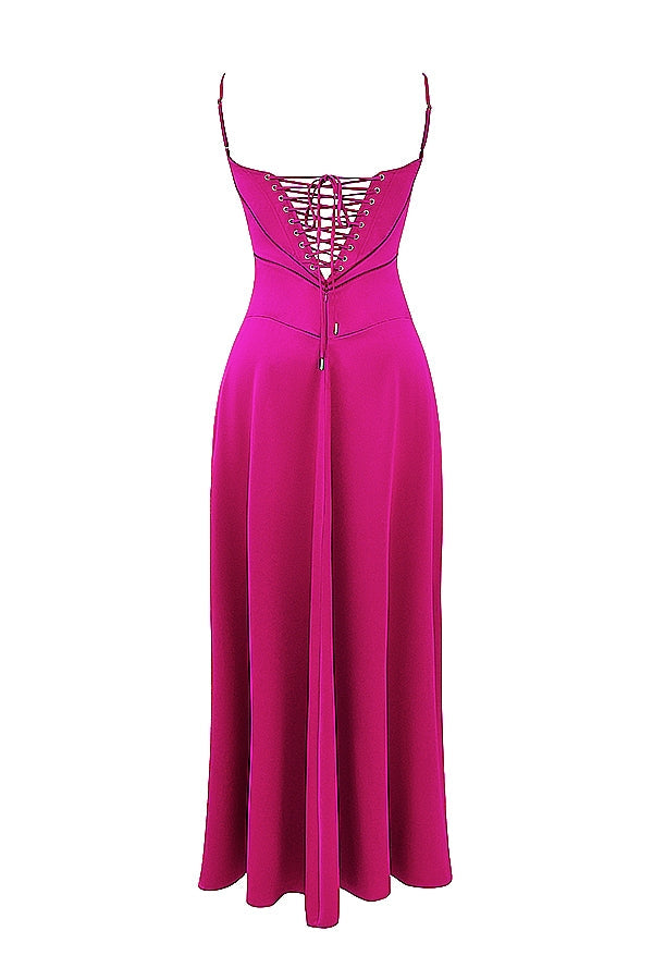 fuchsia lace up maxi dress