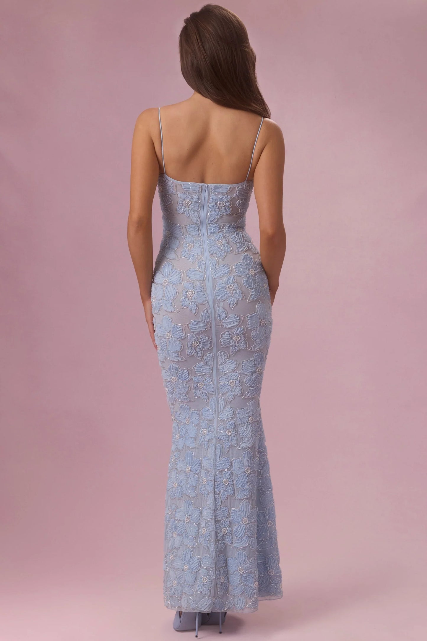 Embellished Square Neck Maxi Dress in Powder Blue