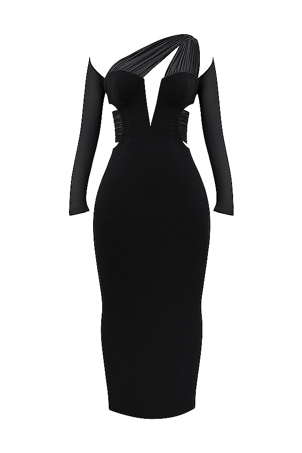 black plunge maxi dress