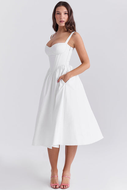white corset midi sundress