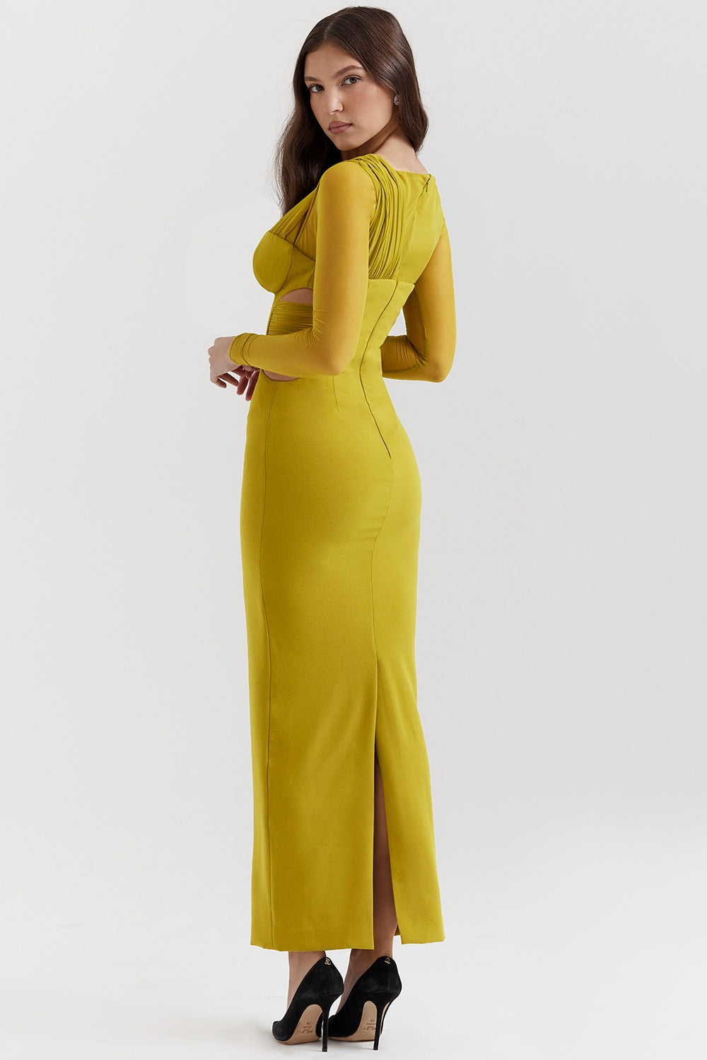 chartreuse plunge maxi dress