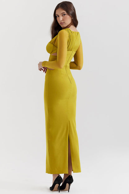 chartreuse plunge maxi dress