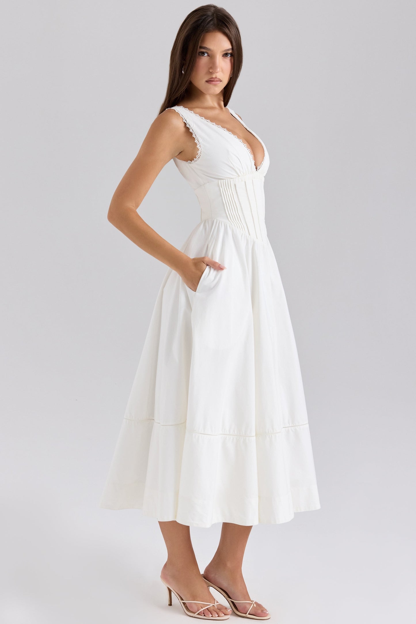 white stretch cotton midi sundress