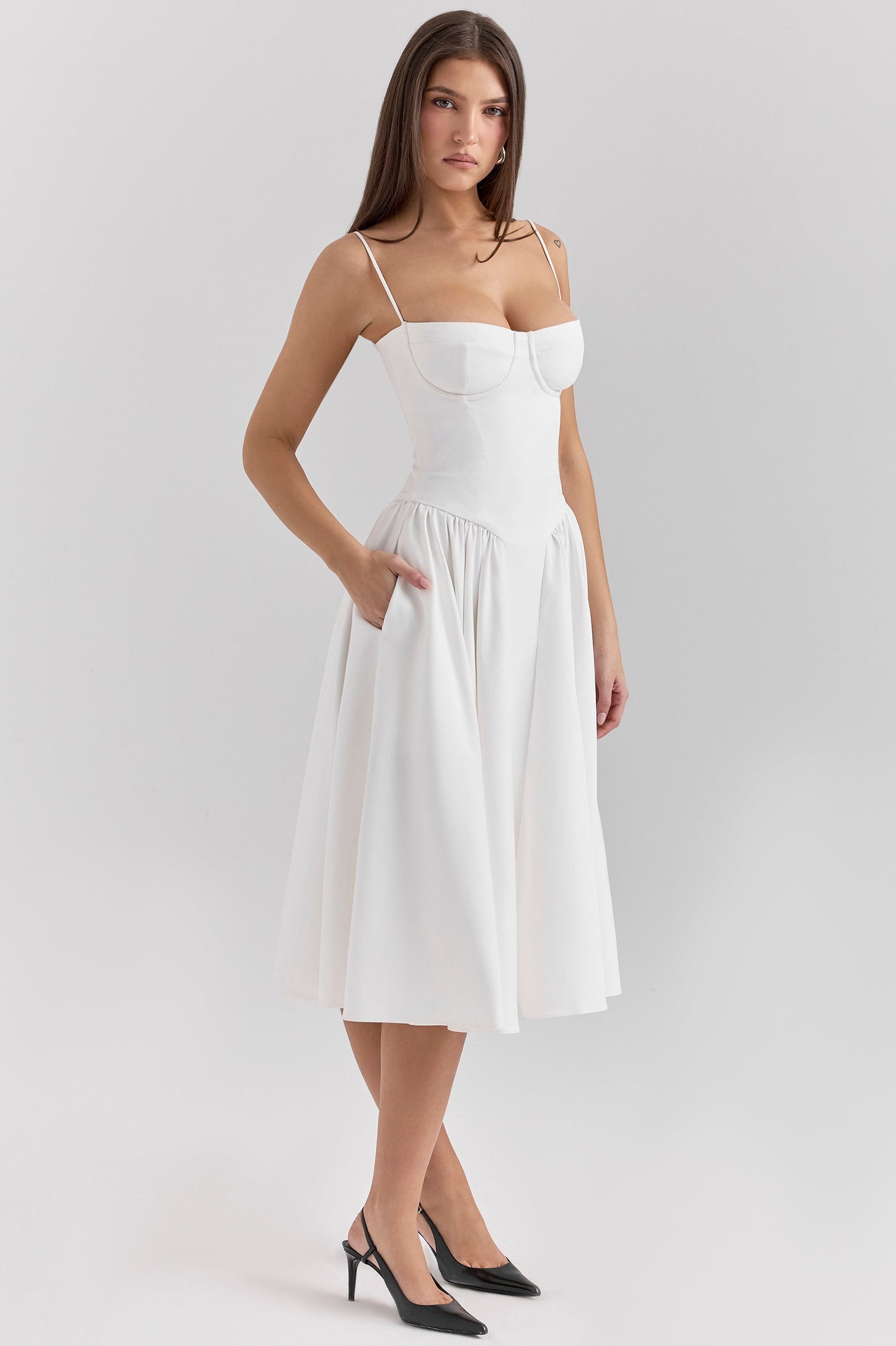white corset midi dress