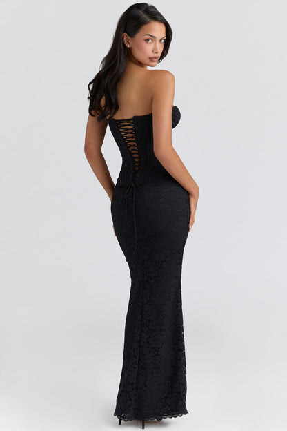 black lace corset maxi dress