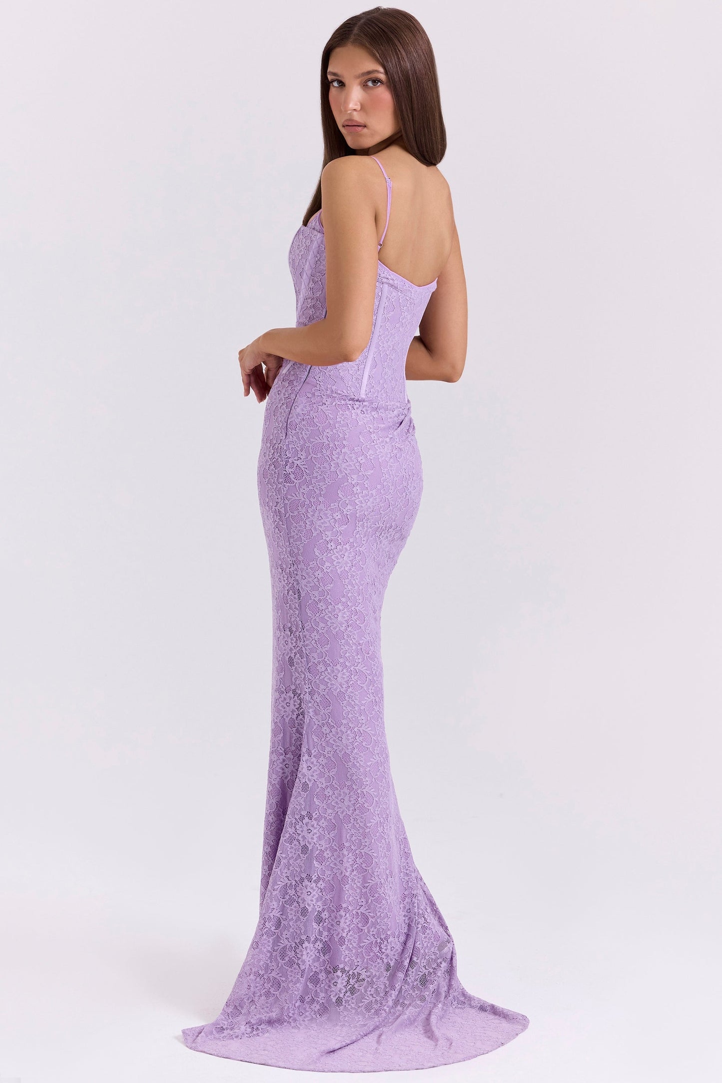 orchid lace corset maxi dress