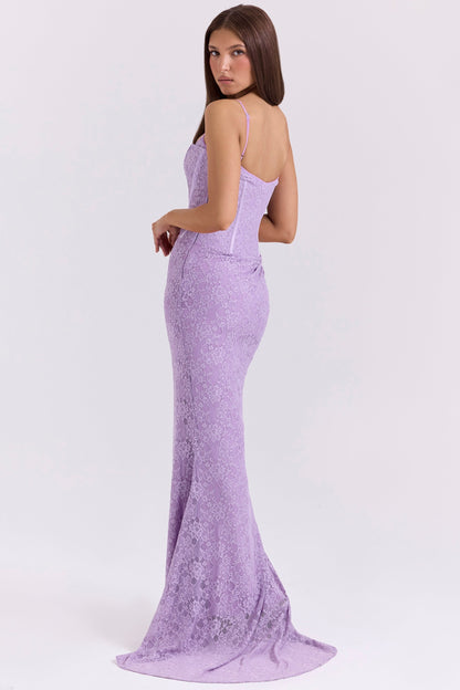 orchid lace corset maxi dress