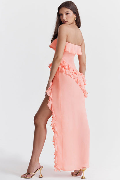 apricot ruffle maxi dress