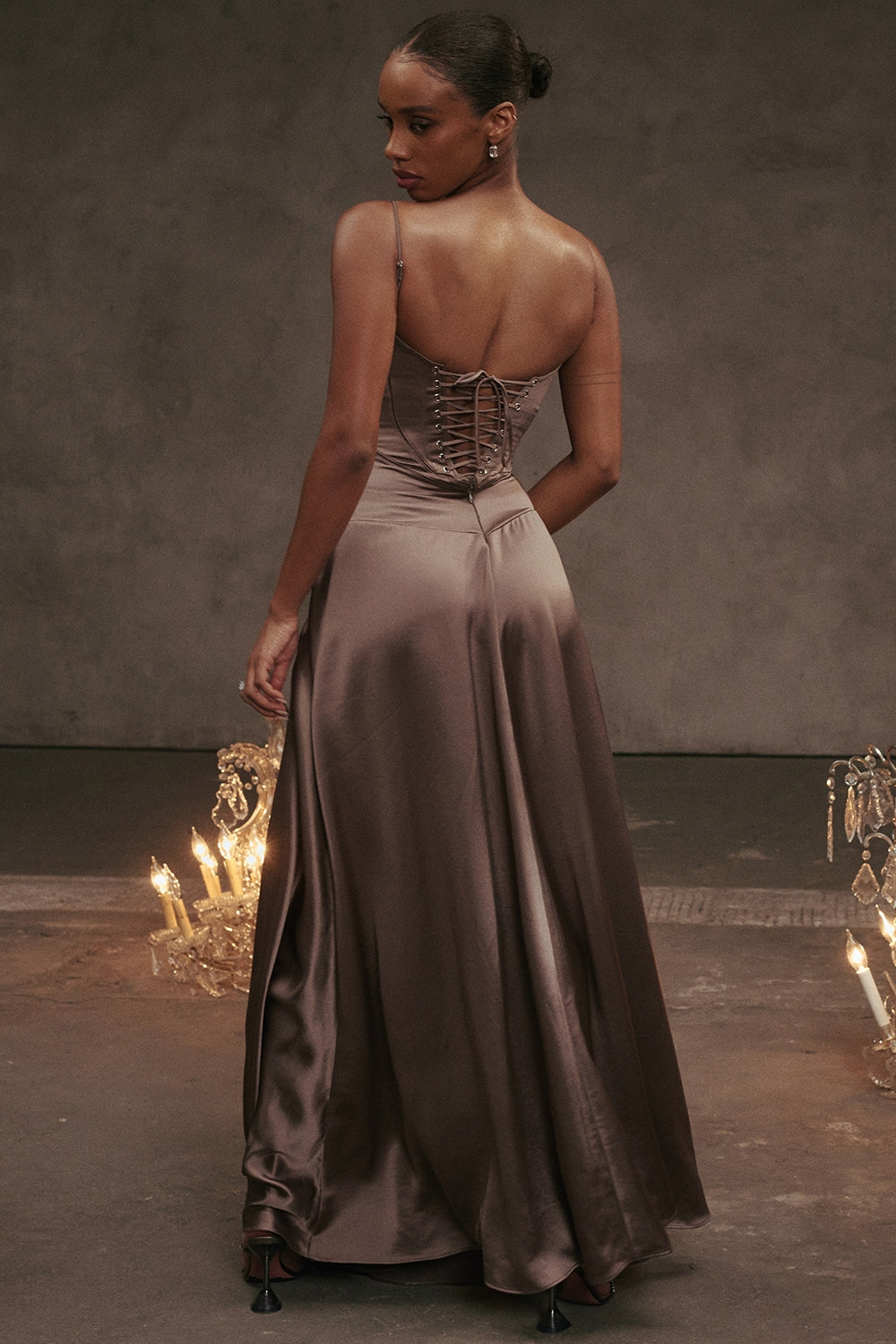 smoke lace up maxi dress