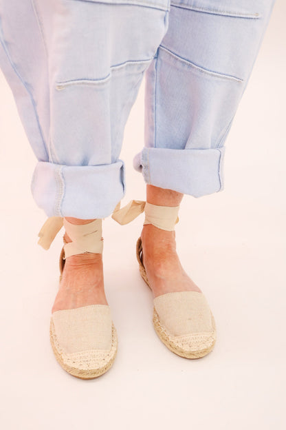 Canvas Ankle Wrap Espadrille Flats