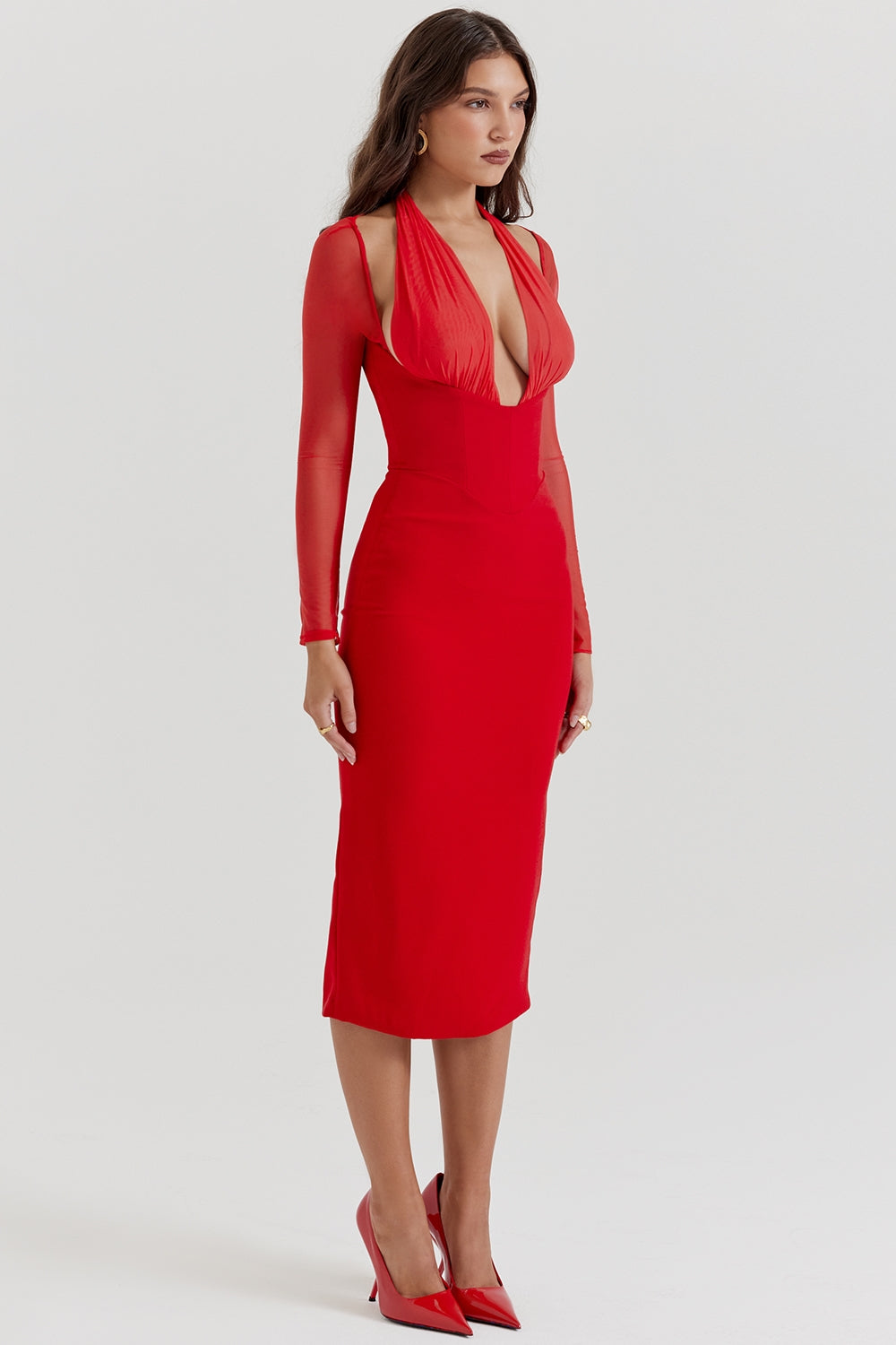 scarlet plunge midi dress