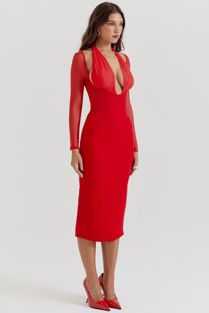scarlet plunge midi dress