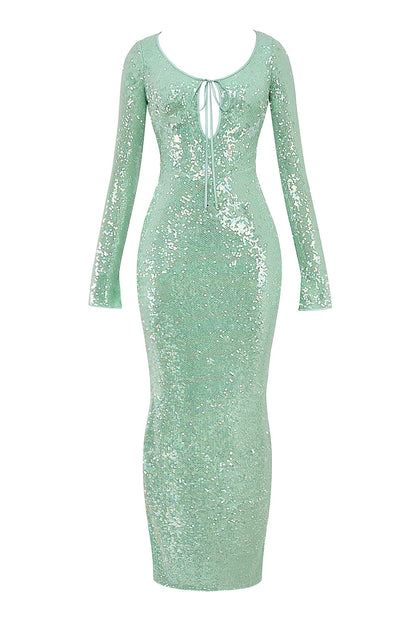 seafoam sequin maxi gown