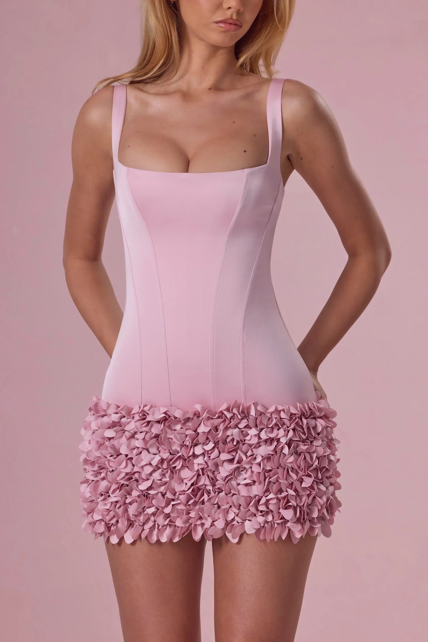 Satin Mini Dress in Blush Pink