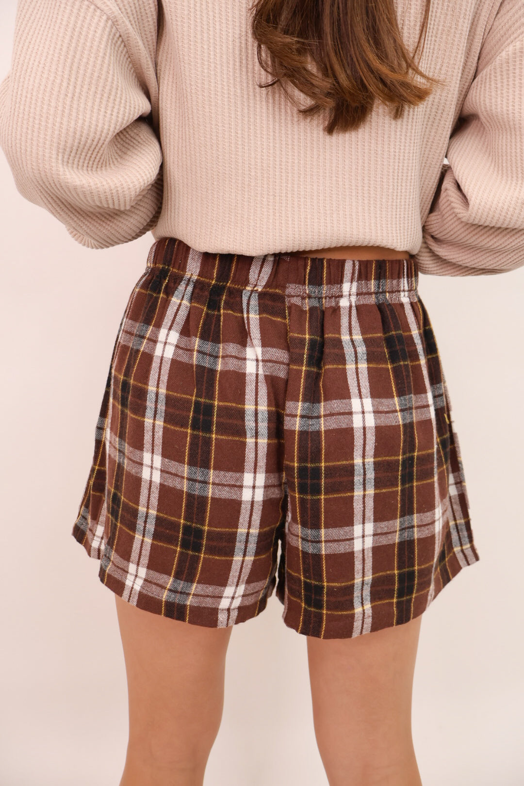 Plaid Flannel Boxer Shorts - Brown