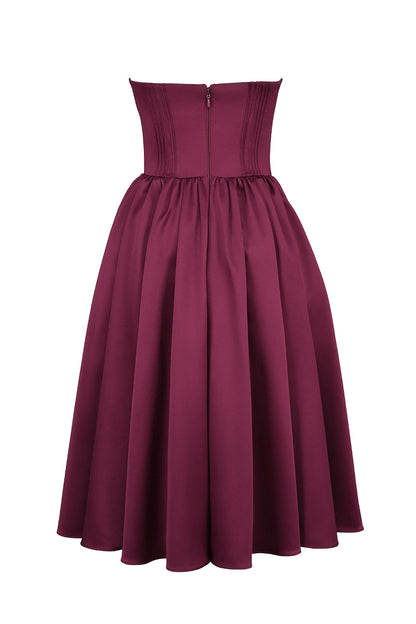 burgundy satin tulle midi dress - sale