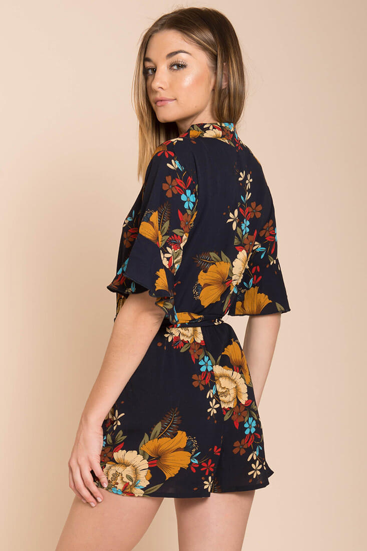 Abril Floral Romper Navy