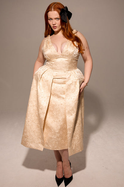 ivory metallic jacquard midi dress - sale