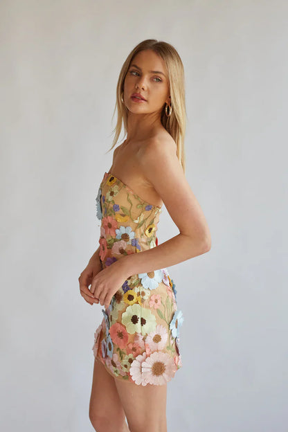 Candice Strapless Floral Lace Mini Dress