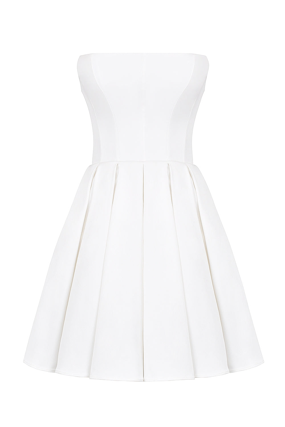 white strapless pleated mini dress