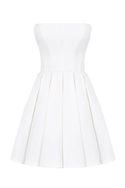white strapless pleated mini dress