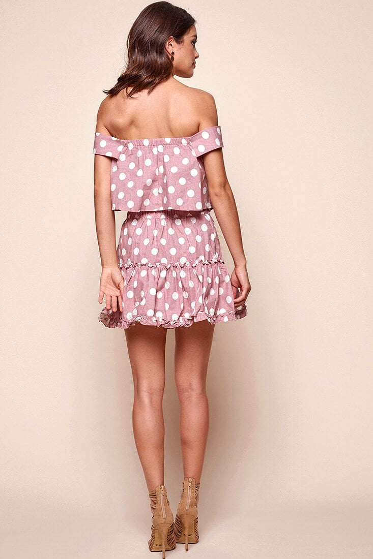 Alexi Polka Dot Off The Shoulder Top Blush Pink